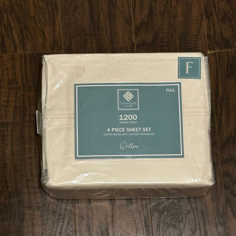 Tranquil Willow 1200 Thread Count 4 Piece Sheet Set Full Size Cream/Ecru Bedding